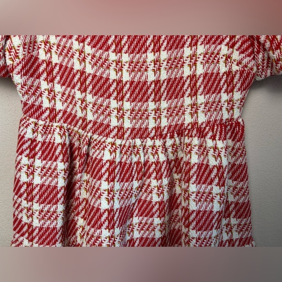 NWT English Factory Tuckernuck Red & White Tweed Puff Sleeve Tiered Dress L - Picture 5 of 13